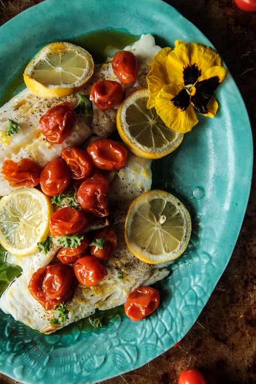 Keto Roasted Fish with Spicy Tomato Garlic Confit
