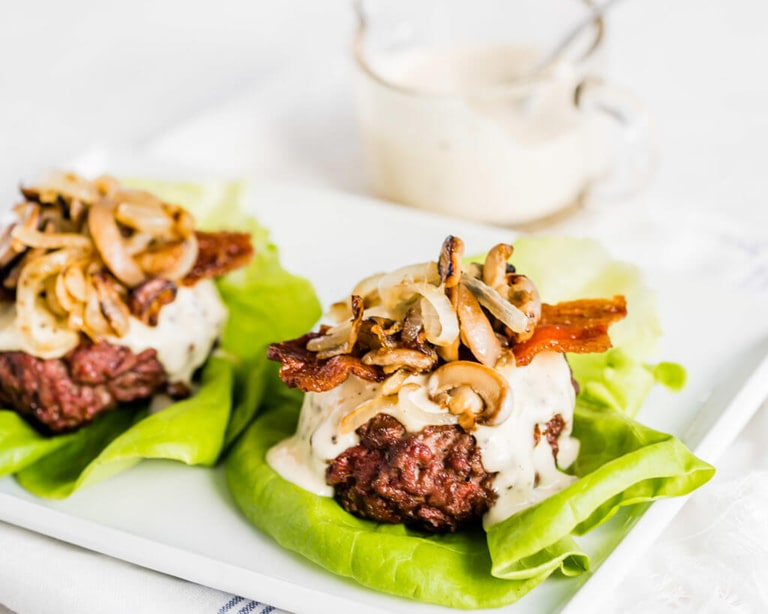 Low Carb Burger Recipes: Juicy Keto Mushroom Onion Bacon Burgers